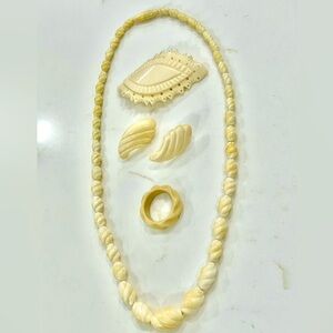 Vintage ivory necklace, earrings, ring, brooch set